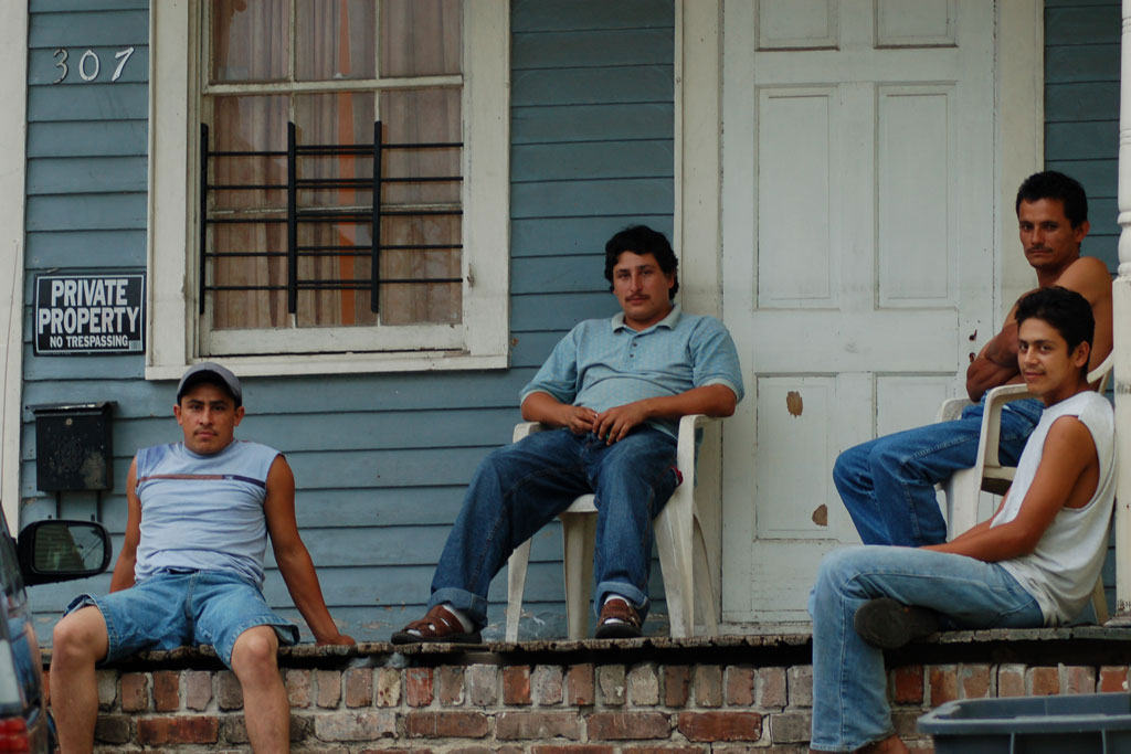 Honduran laborers rest after a day's work in New Orleans.